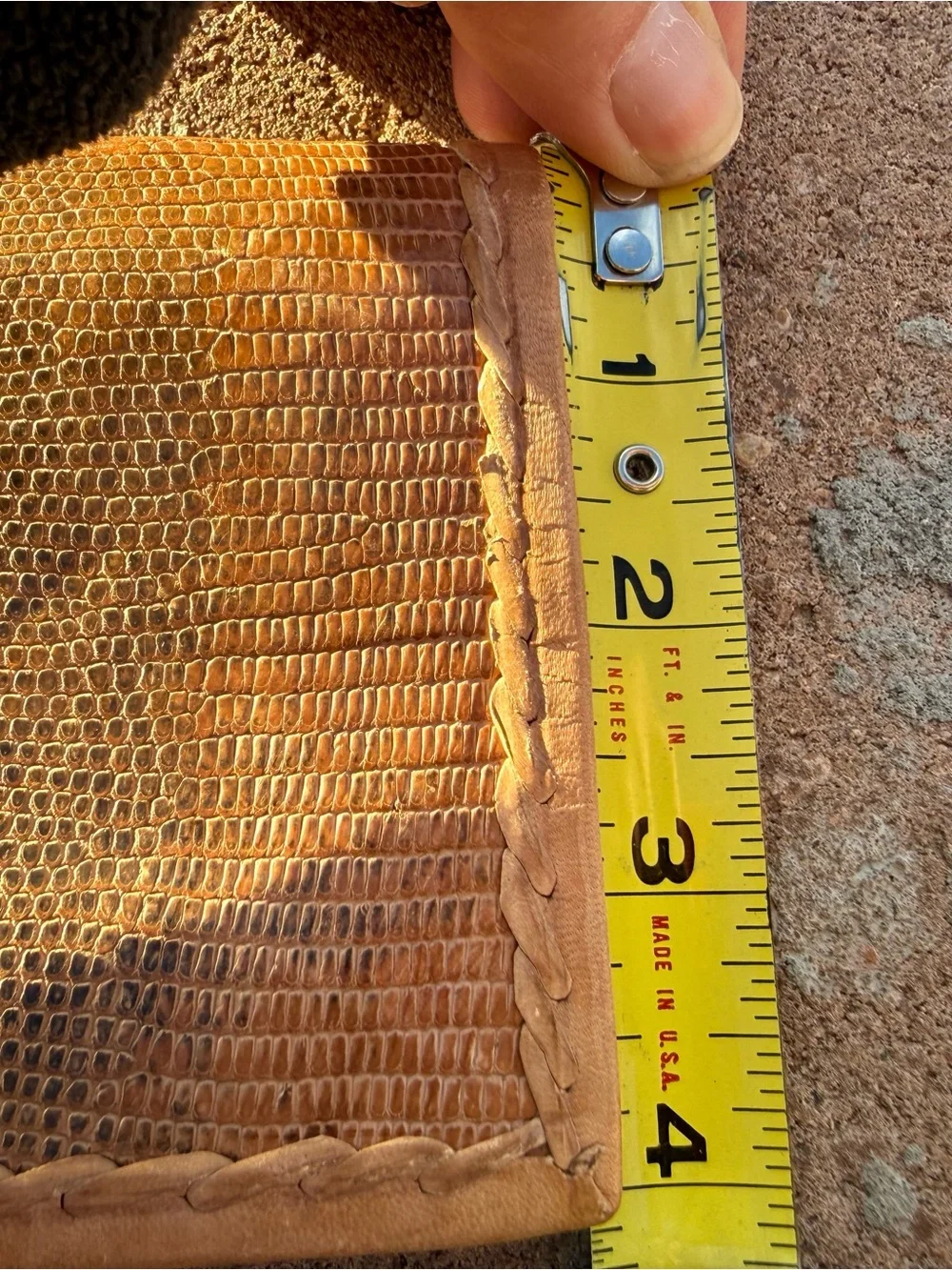 Vintage Genuine Snake Skin Trifold Wallet Clutch – Tan Whipstitch Leather, Zip